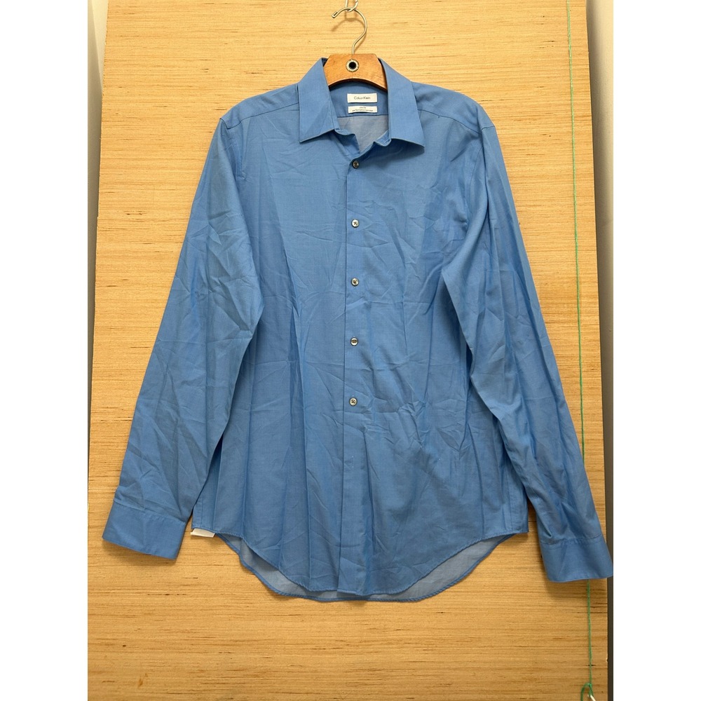 Calvin Klein Mens Slim Fit Performance Non-Iron Dress Shirt Blue 15.5 34/35